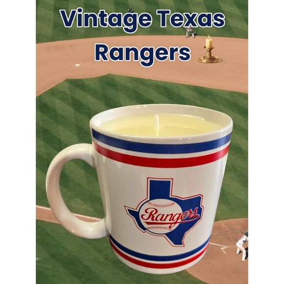Repurposed‎ Vintage Texas Rangers Candle Mug | Twilight Woods Scent | 11oz - Picture 1 of 3